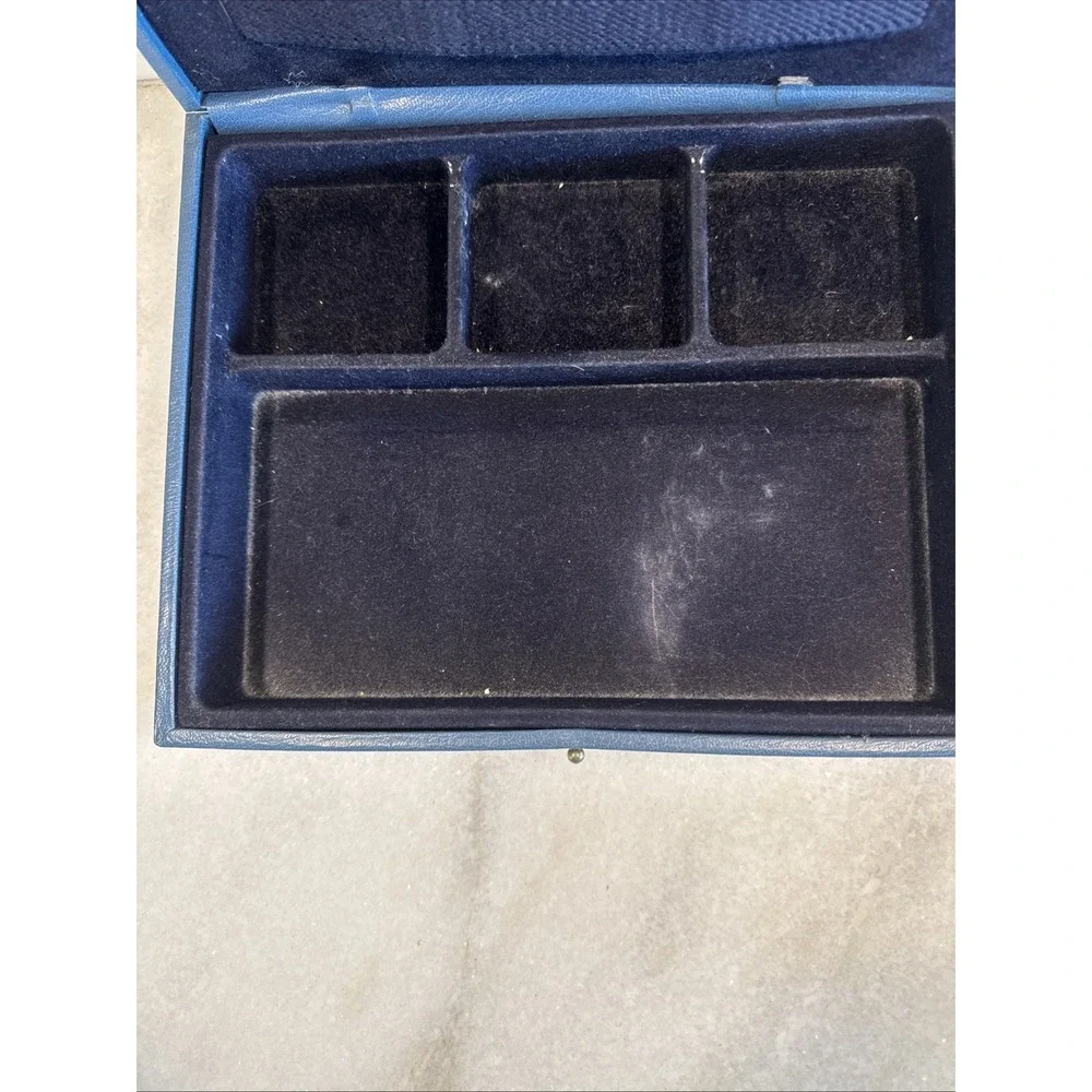 Vintage Avon Blue Gold‎ Lettering Jewelry Box Blue Velvet Display Box Case